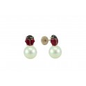 5,5MM ENAMEL LADYBIRD STUD EARRINGS (HOLLOW-BACK) CULTURED PEARL 5-6MM