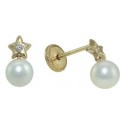 4MM MINI STAR STUD EARRINGS (HOLLOW BACK) ZIRCONIA: 1,5MM CULTURED PEARL: 4MM