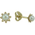 8 LEAF FLOWER STUD EARRINGS CULTURED PEARL