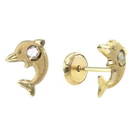 8MM DOLPHIN STUD EARRINGS (BACK-FILLED) ZIRCONIA 2MM  