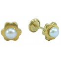 6MM FLOWER STUD EARRINGS ZIRCONIA 2MM CULTURED PEARL: 3,5MM