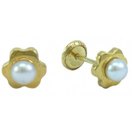 6MM FLOWER STUD EARRINGS ZIRCONIA 2MM CULTURED PEARL: 3,5MM