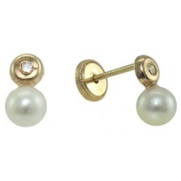 3,5MM MINI ROUND STUD EARRINGS (HOLLOW-BACK) ZIRCONIA :1,5MM CULTURED PEARL: 4MM