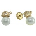 4,5MM MINI TURTLE STUD EARRINGS (HOLLOW-BACK) ZIRCONIA 1,5MM CULTURED PEARL: 5-6MM 