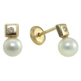 3,5MM MINI SQUARE STUD EARRINGS (HOLLOW BACK) ZIRCONIA: 1,5MM CULTURED PEARL: 4MM